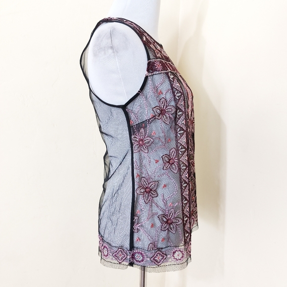 White House Black Market Floral Embroidered Sheer Mesh Elegant Tank Top Blouse - Picture 6 of 16